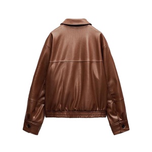 Women's Plain Leather <b>Jacket</b> with Zipper Windproof Customization, Superior Genuine Leather Design - Product Image 2