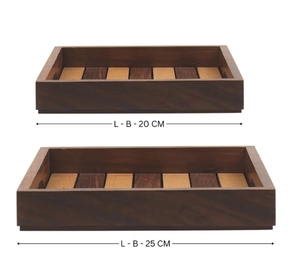 Bandeja de madera de acacia de 12 pulgadas hecha a mano azul Chatai con asas, Plato decorativo para servir para mesa de desayuno decorativa - Product Image 6