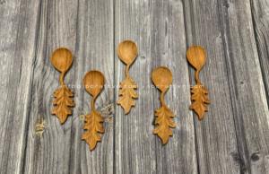 Polished Hand-Carved Doussie Wood Spoon <b>With</b> <b>Leave</b> - Crafted Wooden Mixing Spoons - Vintage-Inspired Wooden Cookware - Product Image 6