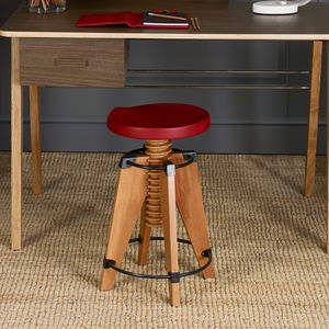 Tabouret de bar en bois Burgu, rouge, hauteur réglable, assise en bois massif, pieds en métal, options de couleur pour la maison et le bureau - Product Image 2