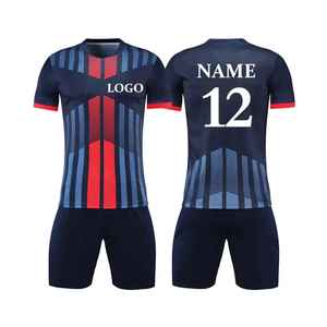 Meilleurs ensembles d'uniformes de football/soccer unisexes à col en V en polyester respirant de haute qualité, personnalisables, à manches courtes et séchage rapide - Product Image 1