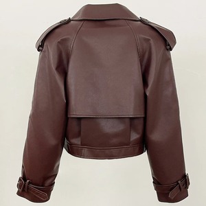 Abrigo de invierno para mujer con chaqueta de cuero estilo explosión Nuevas señoras Short Denim Lapel Outwear Fashion Trend Tops - Product Image 3