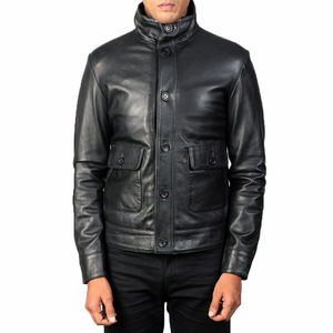 Chaqueta de Cuero Negra con Cuello Camisero 2025, de Alta Calidad, al por Mayor, para Hombre, Nuevo Diseño, Material de Cuero - Product Image 1