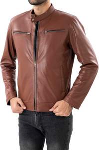 Meilleures ventes Veste marron en cuir véritable de style High Street pour hommes avec col à bouton-pression unique disponible en gros - Product Image 3