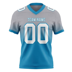 Camiseta de deporte de fútbol americano personalizada camiseta de fútbol de malla cosida impresión Digital camiseta de fútbol americano gris y azul - Product Image 1