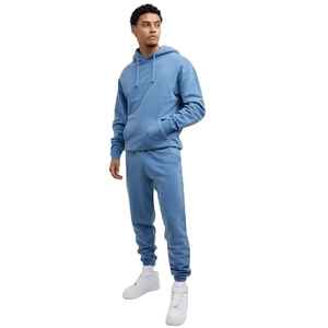 Survêtements tendance pour hommes 100% coton Logo personnalisé pull cordon uni coton coupe normale sport 2 pièces à capuche ensemble - Product Image 2