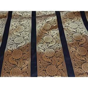 Banarasee/Banarasi tejido a mano arte seda sin coser Lehenga y blusa Tela-Negro - Product Image 1