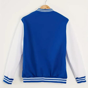 Chaqueta Estilo Universitaria Azul Rey y Blanca para Hombre, Ribete Acanalado a Rayas, Cierre de Botones a Presión, Moda Urbana Premium - Product Image 6