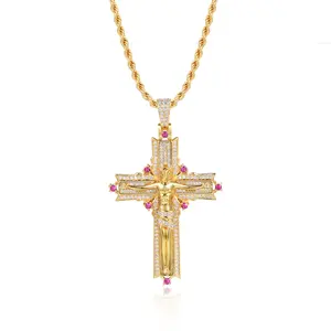 Elegante Collar con Colgante de Cruz de Jesús con Piedras de Imitación Estilo Hip Hop, Joyería Religiosa de Latón para Hombre y Mujer - Product Image 6