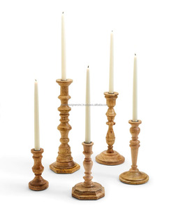 Set of 5 Mango <b>Wood</b> Candle Sticks <b>Holder</b> With Different Base Style Decorative Candle <b>Holder</b> for Home and Gift - Product Image 1