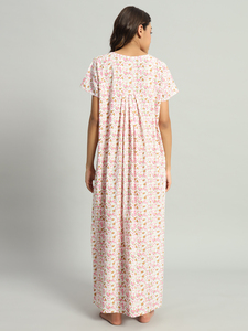 Chemise de nuit de maternité élégante en dentelle 100% coton pour femmes, manches courtes, longueur totale, tissu respirant, imprimé floral, été, simple - Product Image 6