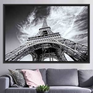 Lienzo Impreso: Obra de Arte de la Torre Eiffel - Decoración de Paisaje de París, Lienzo con Marco NEGRO - Product Image 1