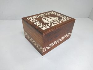 Wooden Urn <b>For</b> Human Urn <b>Ashes</b> Storage <b>Box</b> Boat Engraved Border Carved White Antique Design Keepsake Cremation Urn Best Gifting - Product Image 6
