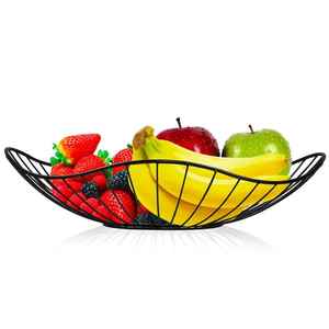 Panier à fruits rond en métal noir de grande capacité avec un design à ouverture large, parfait pour présenter des fruits, des collations, du pain ou des articles de cuisine - Product Image 3