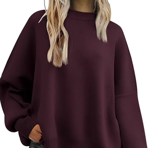 <b>WOMEN</b> <b>CHRISTMAS</b> SWEATER OVERSIZED BATWING FALL TRENDY CREWNECK SIDE SLIT KNIT PULLOVER <b>TOPS</b> LOOSE CASUAL HOLIDAY JUMPER - Product Image 1