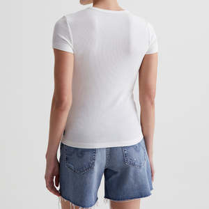 Camiseta de mujer de cuello redondo de mezcla de lyocell de algodón suave transpirable Rib-Knit Slim-Fit - Product Image 6