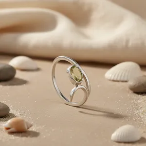 925 <b>Silver</b> Oval Cut Geometric <b>Ring</b> with Topaz Gemstone Trendy Minimalist Design Unisex Everyday Wear - Product Image 1
