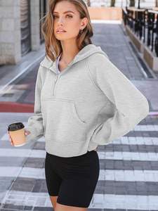 Streetwear style casual <b>couple</b> half zip women pullover hoodie Drop shoulder half zip <b>hoodies</b> For Women - Product Image 4