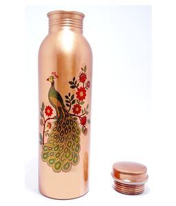 Copper Master <b>Hammered</b> 100% Pure Copper Surahi Design Bedroom Water Bottle with Inbuilt Glass (750ml +200ml) - Product Image 4