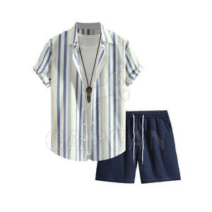 Ensembles imprimés pour hommes de vêtements de marque avec des ensembles de t-shirts deux pièces de Pékin personnalisés pour l'été fabriqués au Pakistan - Product Image 1