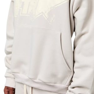 เสื้อฮู้ดดี้ผู้ชายสีเทาขนาดใหญ่พิเศษ 380GSM ผ้าฝ้ายออร์แกนิคน้ำหนักมาก สไตล์สตรีทแวร์ พร้อมลายดาวสไตล์เรโทร - Product Image 5