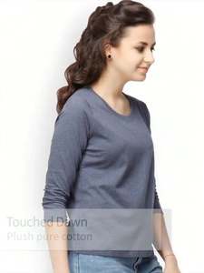 T-shirts pour femmes Street Wear pour femmes à manches longues Logo personnalisé 100% coton T-shirts pour femmes Col rond Confortable Séchage rapide - Product Image 6