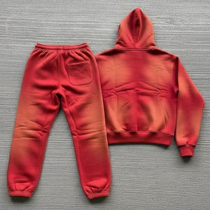 Men's Custom Logo Distressed Embroidery Full Zip Heavyweight Tracksuit Fashionable Custom Distress Embroidered <b>Track</b> <b>Suit</b> - Product Image 2