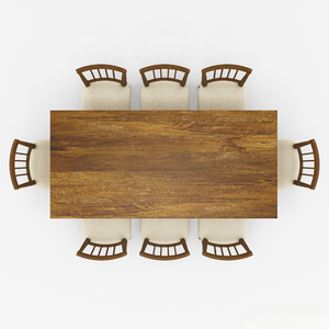 ชุดโต๊ะรับประทานอาหารไม้สักแข็งแบบดั้งเดิมเป็นมิตรกับสิ่งแวดล้อมชุดเก้าอี้หุ้มเบาะ8ตัวสำหรับการตกแต่งภายในโรงแรมวิลล่าแบบเรียบง่ายทันสมัย - Product Image 4