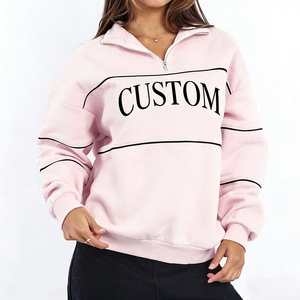 Custom High Quality Pink Organic Cotton Fleece <b>Quarter</b> <b>Zip</b> <b>Sweatshirt</b> Embroidered Logo Drop Shoulder Winter Lined Casual - Product Image 5