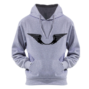 Men's Gray Hooded Sweatshirt With <b>Black</b> <b>Wings</b> Print Regular Fit Casual Cotton Hoodie Front Logo Design Autumn Wear - Product Image 5
