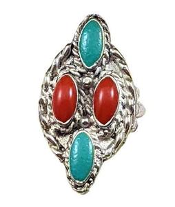 Anillo de plata vintage del sudoeste hecho a mano turquesa joyería retro ajustable vaquera anillo estilo antiguo joyería occidental - Product Image 1