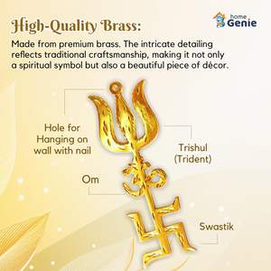 HOME GENIE Tri Shakti Trishool Brass Trishul, Om et Swastik Symbole pour Home Temple, Vastu et Protection Spirituelle - Product Image 6