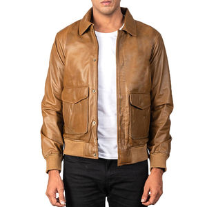 New Arrival Men's Genuine Cowhide Leather Bomber Jacket <b>Turn</b>-down Collar Zipper Closure Solid Color Regular Fit Autumn Wear - Product Image 4