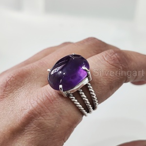 Women's Ring Natural Purple Amethyst Gemstone February Birthstone 3 Twisted Band <b>Vintage</b> Boho <b>Jewelry</b> 925 Sterling Silver Ring - Product Image 2