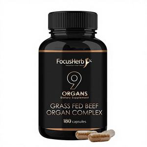 FocusHerb Foie de boeuf Coeur Rein Cerveau Thymus Poumon Rate Vésicule biliaire 9 Capsule complexe Supplément d'organes de boeuf nourris à l'herbe - Product Image 1