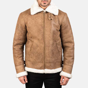Blouson aviateur en cuir d'agneau marron vieilli Francis B-3, style vintage, zippé, imperméable, réversible pour l'hiver et le printemps - Product Image 4