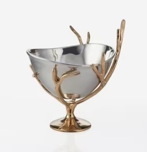 Cuenco de frutas de Metal de diseño de lujo, cuenco decorativo de aluminio con acabado brillante dorado y plateado, centro de mesa de boda, cuencos de dulces en la Base - Product Image 4