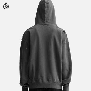 100% coton poids lourd en détresse sweat à capuche blanc hommes à capuche Vintage hiver complet en détresse hommes sweats à capuche - Product Image 4