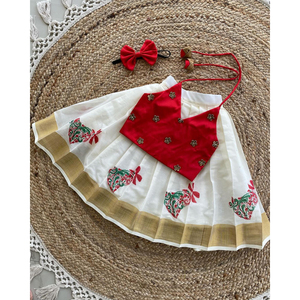 Tema navideño Jingle Bells Niños Niñas Indian Lehenga Falda Blusa con diadema a juego Algodón Ropa de bebé Vestido de Navidad - Product Image 2