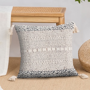 Handmade 100% Cotton Cushion Cover Geometric Floral Block Printed Home <b>Decorative</b> Curve <b>Pillows</b> Block Printed Home <b>Decorative</b> - Product Image 2