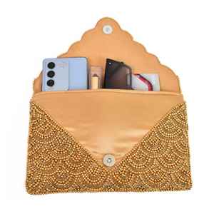 Bolso de mano de noche tejido a mano con cuentas de vidrio y detalles de cuentas pequeñas, forma y color personalizables, diseño hecho a mano. - Product Image 5