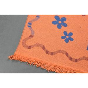 Alfombra Vintage, Pequeña, 2.6x4.9 pies, Alfombra Turca, Alfombra de Lana con Estampado Animal en Naranja y Azul - Product Image 3