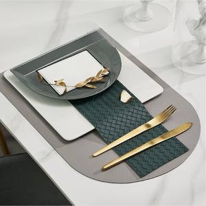 Custom Logo Luxury Vegan Leather Placemats Heat-Insulated Oil-Proof Kitchen <b>Table</b> Mat Wholesale Eco-Friendly PU Leather Mats - Product Image 1