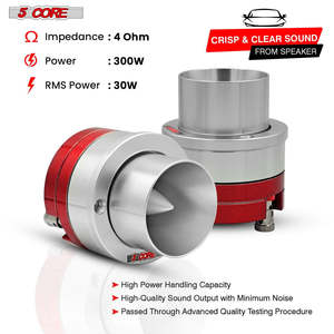 5Core Super Tweeter 1 Inch Neodymium 300W Compression Titanium Bullet Tweeters w Aluminum <b>Frame</b> 2-16kHz Frequency Range - Product Image 6