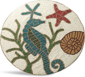 Mantel Individual con cuentas de cristal Multicolor hecho a mano único diseño de pez estrella de concha de caballo de mar para Navidad Acción de Gracias Año Nuevo boda - Product Image 2