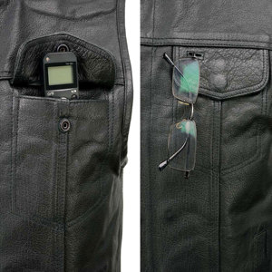 Outwear High Quality Genuine Leather <b>Men's</b> <b>Black</b> Club Style Open Neck Leather <b>Vest</b> Motorcycle Riding Biker <b>Vest</b> - Product Image 6