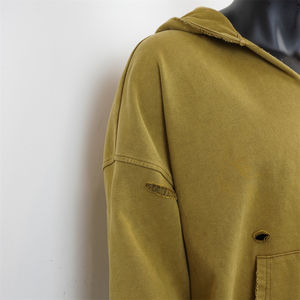 Best Selling Men's Vintage Ripped <b>V</b>-Neck Blank Drop Shoulder French Terry Acid <b>Wash</b> Distressed Cropped Hoodie High Winter - Product Image 5