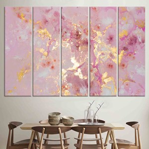 Toile d'art en marbre rose et doré : décoration murale imprimée à l'encre d'alcool, lot de 5 toiles - Product Image 1