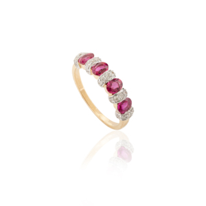 Producto más vendido de anillo de compromiso de media eternidad de rubí y diamante de corte ovalado natural 100% en oro amarillo sólido de 18K - Product Image 3