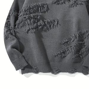 Pull en coton 100% pour homme, confortable, délavé, à manches longues, col rond, coupe ample, avec logo sur le devant, vente chaude - Product Image 4